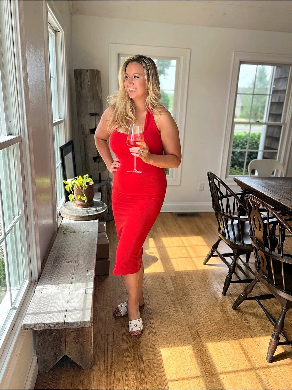 Red Midi Bodycon Dress Like New